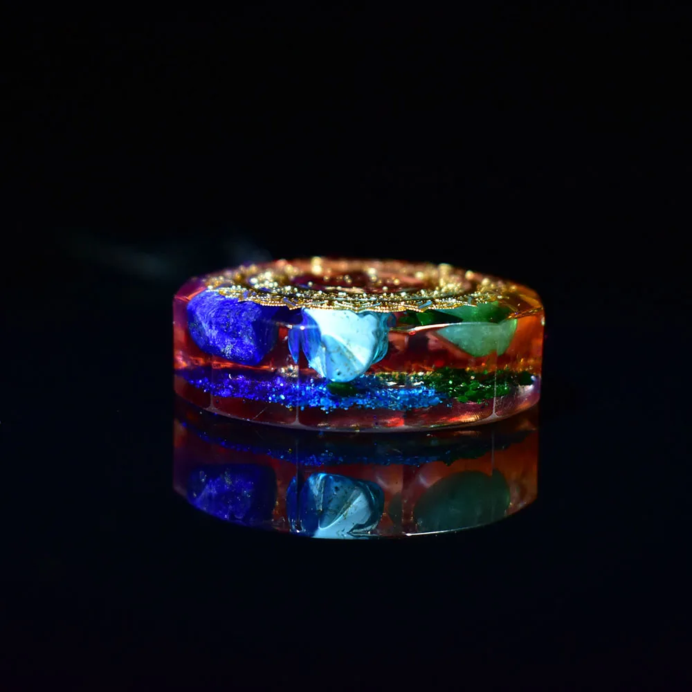 H15e99193d1864f68b609e48dea23895f9.webp 7 Chakra Orgonite Pendant Om Symbol Luminous Necklace Healing Crystals Energy Generator for Reiki Meditation Jewelry 1.38 inch