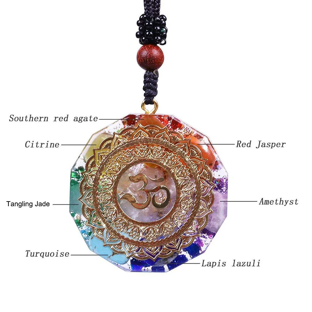 Hdeec579d6220406b965af1e16887cbefg.webp 7 Chakra Orgonite Pendant Om Symbol Luminous Necklace Healing Crystals Energy Generator for Reiki Meditation Jewelry 1.38 inch