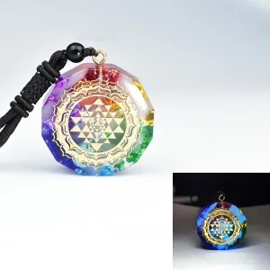 7 Chakra Orgonite Pendant Om Symbol Luminous Necklace Healing Crystals Energy Generator for Reiki Meditation Jewelry 1.38 inch