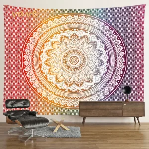 Indian Mandala Tapestry Flower Wall Hanging Bohemian Hippie Cloth Fabric Large Tapestry Blanket Home Dorm Aesthetic Room Decor