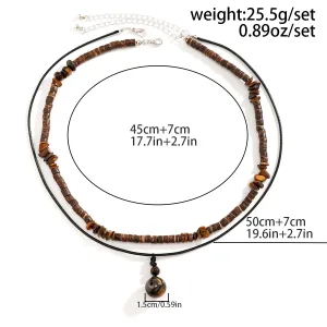 2Pcs Boho Round Stone Pendant Necklace Set – Men's Vintage Chokers