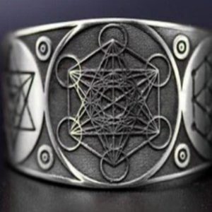 Alloy Metatron Ring Adjustable Size Angel Signet Ring Solomon Geometric Statement Finger Rings for Women and Men Jewelry Gifts