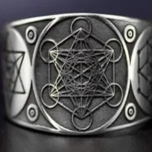 Alloy Metatron Ring Adjustable Size Angel Signet Ring Solomon Geometric Statement Finger Rings for Women and Men Jewelry Gifts
