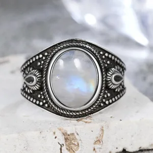 925 Sterling Silver Vintage Oval Ring – Black Onyx/Rhodochrosite