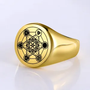 Dreamtimes Archangel Metatron Angel of Life Seal Solomon Ring Men's Talisman Sacred Geometry Stainless Steel Rings Jewelry Gifts