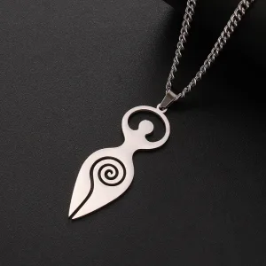 Dawapara Religious Spiral Goddess of Fertility Necklace Spiritual Symbol Wiccan Pendant Stainless Steel Women Jewelry