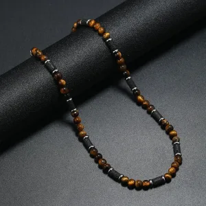 Men's Tiger Eye Stone Beaded Necklace – Wave Stitching Design