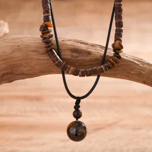 2Pcs Boho Round Stone Pendant Necklace Set – Men's Vintage Chokers