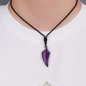 Natural Stone Wolf Shark Tooth Pendant Necklace for Man Men Amethyst Tiger eye Crystal Black Obsidian Labradorite Halloween H247