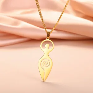 Dawapara Religious Spiral Goddess of Fertility Necklace Spiritual Symbol Wiccan Pendant Stainless Steel Women Jewelry