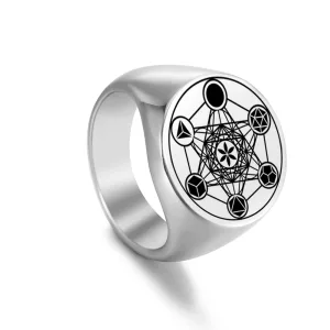 Dreamtimes Archangel Metatron Angel of Life Seal Solomon Ring Men's Talisman Sacred Geometry Stainless Steel Rings Jewelry Gifts