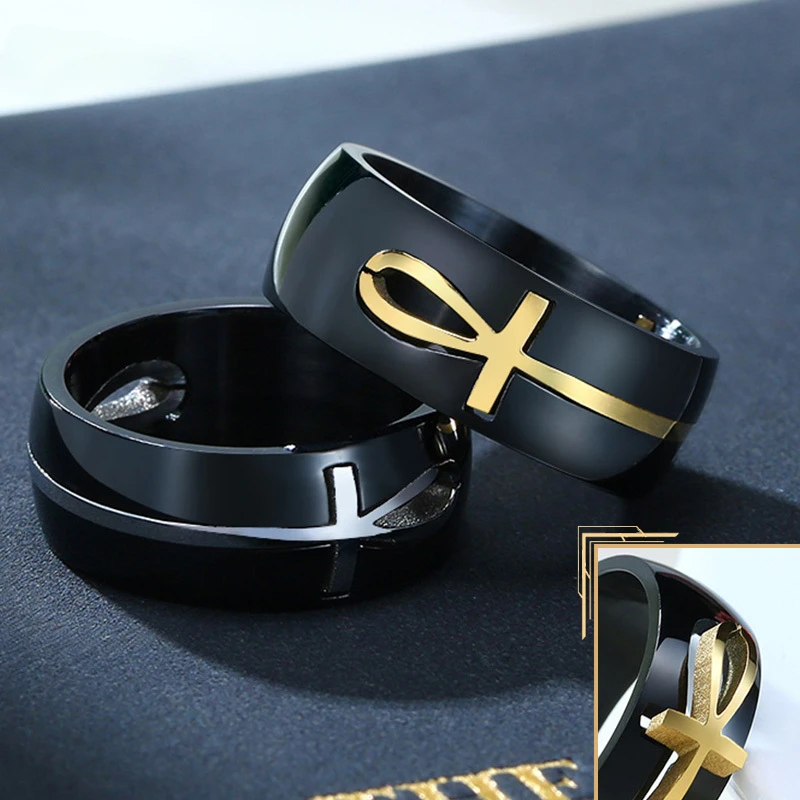 S9f875d5947be4c48b6e629e282a49150y.webp Separable Ankh Egyptian Cross Ring for Men Black Gold Color Stainless Steel Rings Key of Life Wedding Male Anel Jewelry Gifts