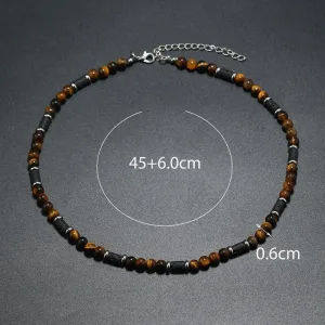 Men's Tiger Eye Stone Beaded Necklace – Wave Stitching Design
