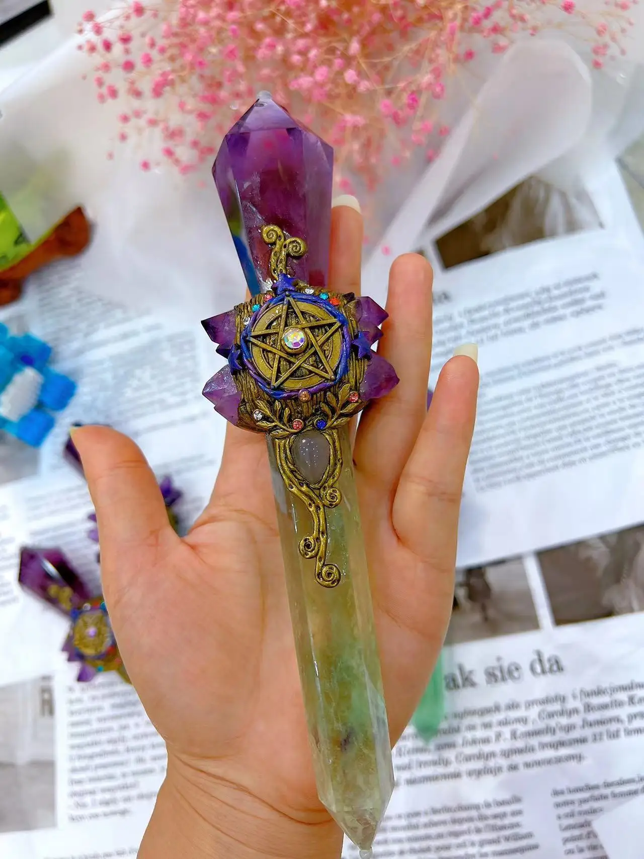 Sbdc5febccc064f8f83806ecd04c5a5a3f.webp Handmade Crystal Magic Wand – Healing Spiritual Witchcraft Magic Stick