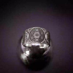 Alloy Metatron Ring Adjustable Size Angel Signet Ring Solomon Geometric Statement Finger Rings for Women and Men Jewelry Gifts