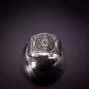 Alloy Metatron Ring Adjustable Size Angel Signet Ring Solomon Geometric Statement Finger Rings for Women and Men Jewelry Gifts