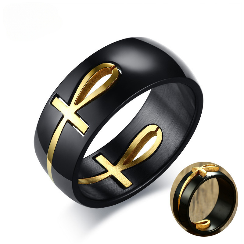 Sc0761cc3d6054057a3ba32300044c150q.jpg Separable Ankh Egyptian Cross Ring for Men Black Gold Color Stainless Steel Rings Key of Life Wedding Male Anel Jewelry Gifts
