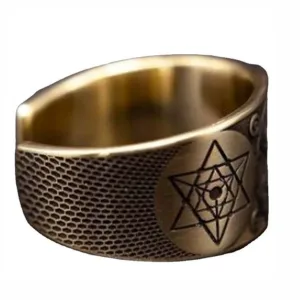 Alloy Metatron Ring Adjustable Size Angel Signet Ring Solomon Geometric Statement Finger Rings for Women and Men Jewelry Gifts
