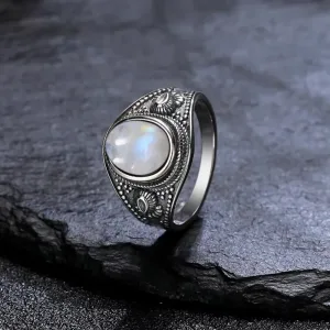 925 Sterling Silver Vintage Oval Ring – Black Onyx/Rhodochrosite