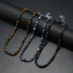 Men's Tiger Eye Stone Beaded Necklace – Wave Stitching Design