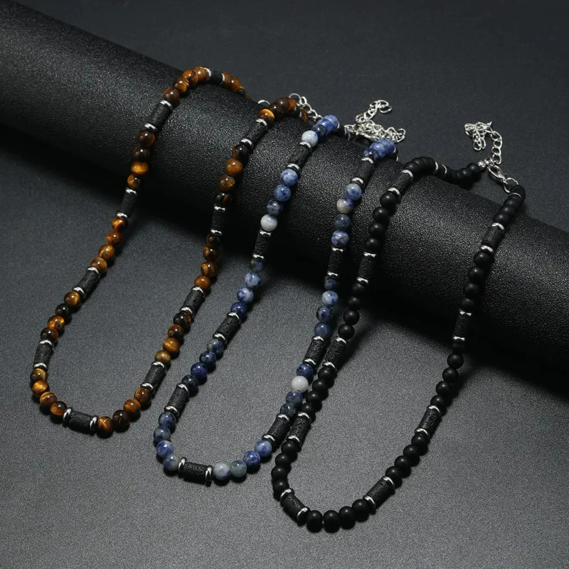 Sf2428c51d74f4f79921914205cd6c0818.webp Men's Tiger Eye Stone Beaded Necklace – Wave Stitching Design