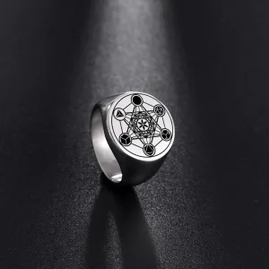 Dreamtimes Archangel Metatron Angel of Life Seal Solomon Ring Men's Talisman Sacred Geometry Stainless Steel Rings Jewelry Gifts