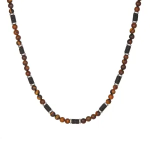Men's Tiger Eye Stone Beaded Necklace – Wave Stitching Design