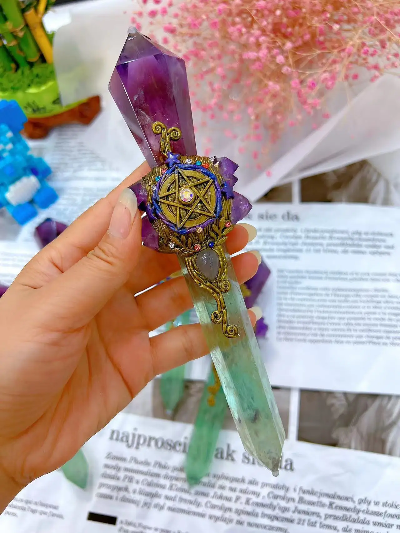 Sfa3a887940c3405ca7976dda73b90adej.webp Handmade Crystal Magic Wand – Healing Spiritual Witchcraft Magic Stick
